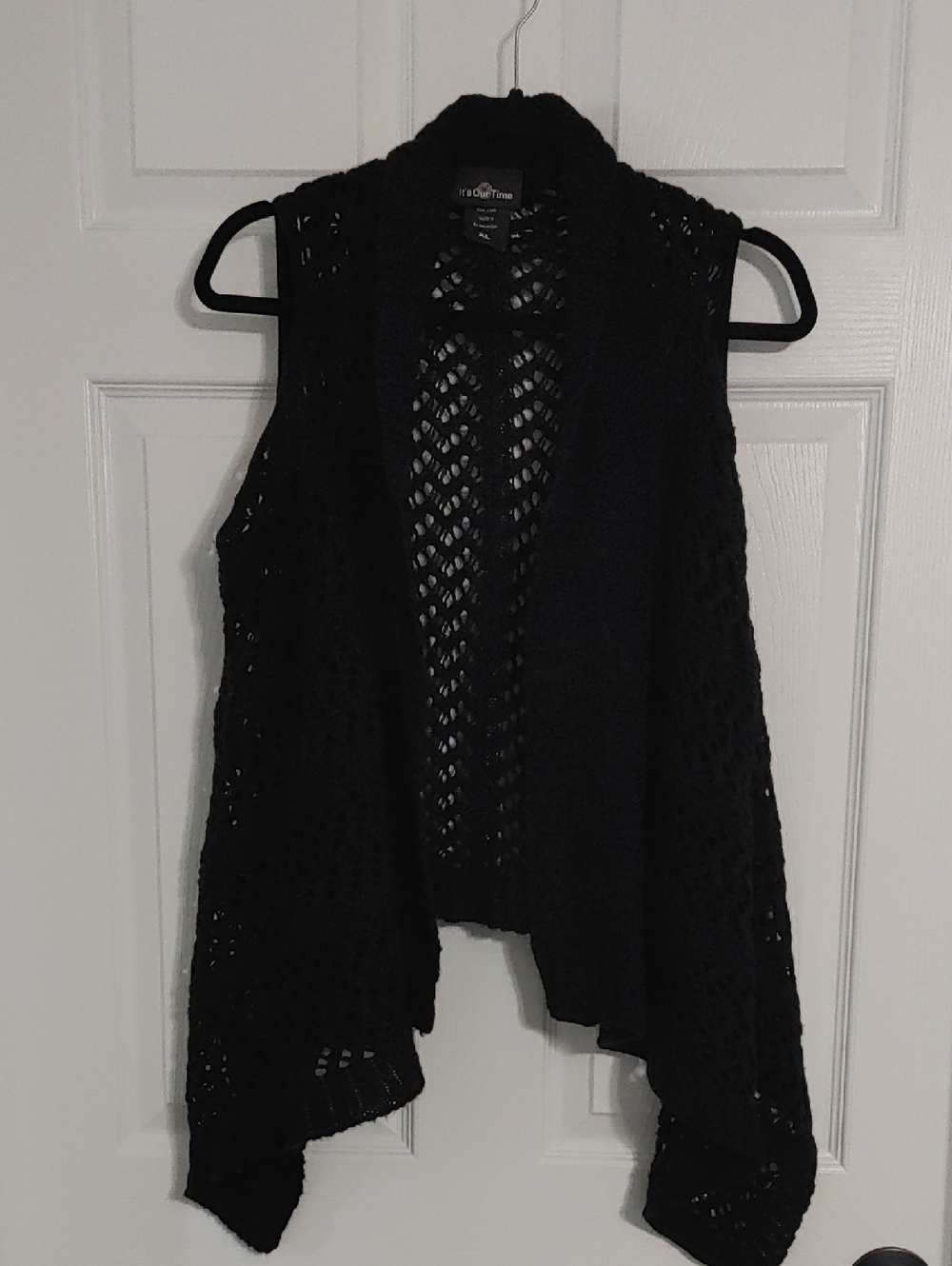 It's Our Time Black Open-Knit Sleeveless Draped Vest Women's XL